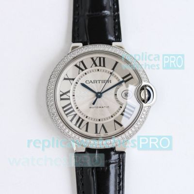 TW Factory Swiss 2824 Cartier Ballon Bleu Double-row Diamond Leather Strap Watch 